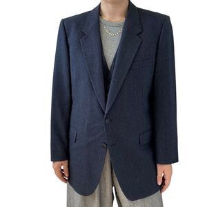 Vintage 1970s Yves Saint Laurent YSL Navy Blue Wool 3 Piece Blazer Suit Set 40R